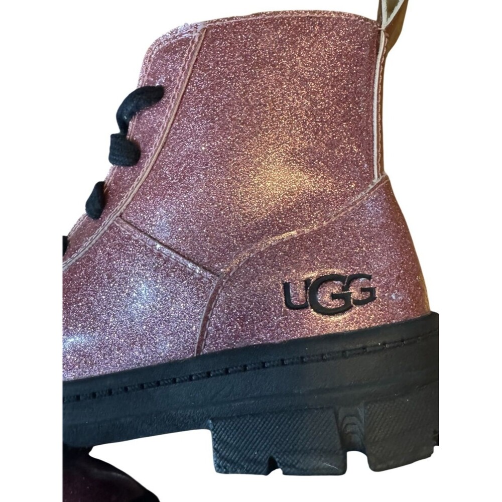 SOLD-UGG Ashton Lace-Up Glitter Pink Combat Boots Kids' Size 12 - Picture 11 of 16